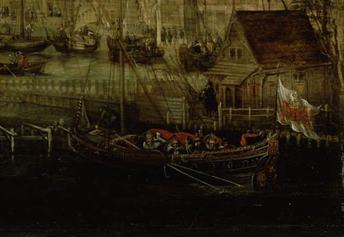 Abraham de Verwer, Gezicht vanaf de Blauwbrug over de Amstel, ca. 1615 (detail)