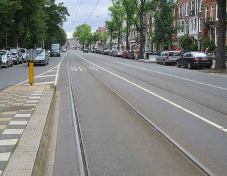 De Middenweg ter hoogte van kruising Weth.Frankeweg. Links Park Frankendael.