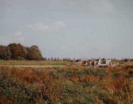 Sloop stoomgemaal Watergraafsmeer - Links bomen Jongensland. Door deze plaatsaanduiding heeft u een idee waar dit gemaal heeft gestaan.