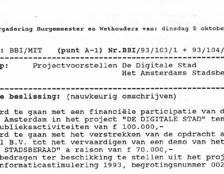 GEVONDEN: AGENDA VAN VERGADERING B&W VAN 5 OKTOBER 1993