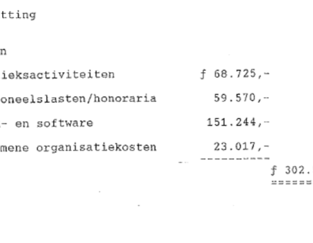 Screenshot uit de 'Financiële afrekening De Digitale Stad, december 1993 - 1 april 1994'