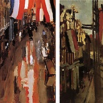 George Hendrik Breitner, Twee versies van Kalverstraat met vlaggen, ca. 1894. Singer Laren en particuliere collectie.