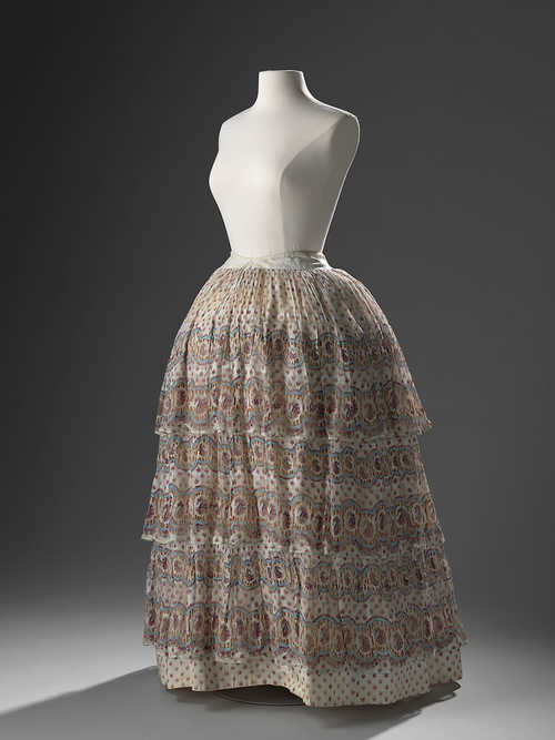 Crinolinerok met stroken, katoen, 1855-1860