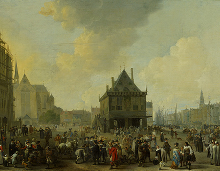 De Dam met stadhuis in aanbouw