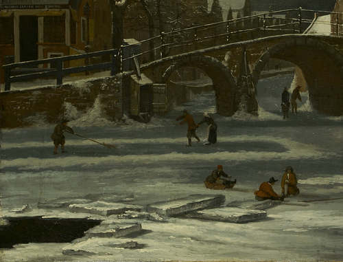 Jan van Kessel, Het Spui en de Nieuwezijds Voorburgwal in de winter, ca. 1665 (detail)