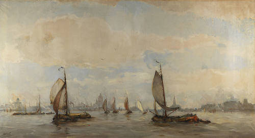 Hobbe Smith, Gezicht op het Buiten-IJ naar het westen, 'Zuiderzeevaart op het Pampus', 1913