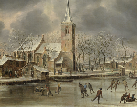 Jan Beerstraaten, Wintergezicht Ouderkerk aan de Amstel, 1659 (detail)