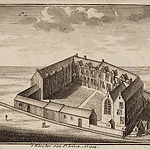 ’t Klooster van St. Lucia, anno 1544. Naar gezicht op Amsterdam in Vogelvlucht, Cornelis Anthonisz., Joh. van September, uitgever, 1729. Collectie Stadsarchief Amsterdam