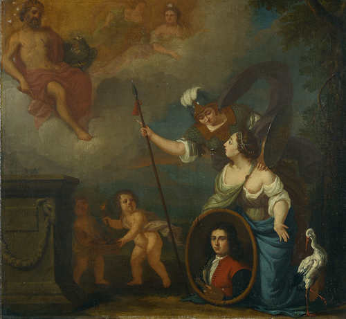 Juriaen (II) Pool, Allegorische voorstelling met zelfportret in wezenkleding, 1688