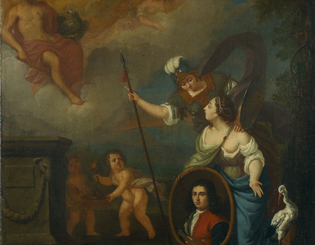 Juriaen (II) Pool, Allegorische voorstelling met zelfportret in wezenkleding, 1688