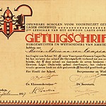 Fré Cohen, Getuigschrift voor leerling van Voortgezet Gewoon Lager Onderwijs, 1937.