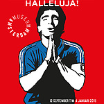 Affiche van tentoonstelling 'Voetbal Halleluja!', 2014. Beeld: Straatkunstcollectief Kamp Seedorf / Affiche: Amsterdam Museum, Edo Mulder