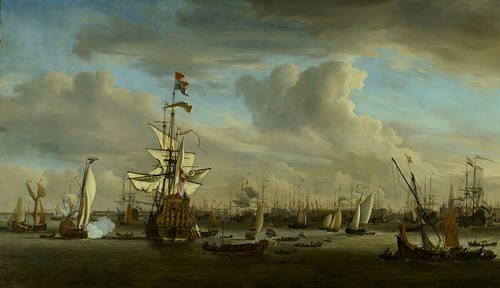 Willem van de Velde (II), De Gouden Leeuw op het IJ voor Amsterdam, 1686