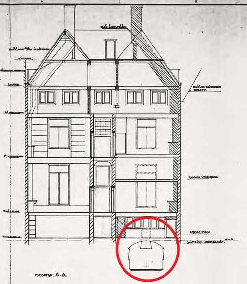 Afb. 33 detail doorsnede tekening, bestaande situatie 1953