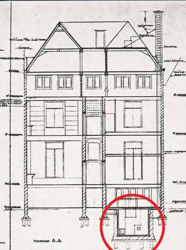 Afb. 34 detail doorsnede tekening, nieuwe situatie 1953