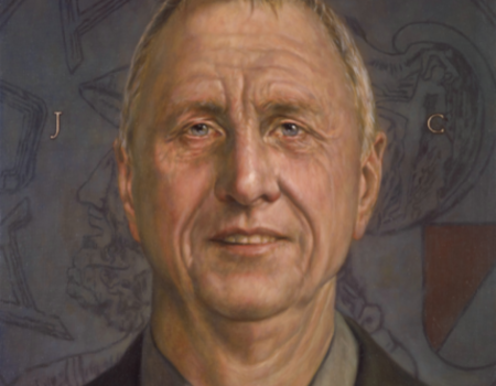 Schilderij door Arjan van Gent van Johan Cruijff naar een foto van Erwin Olaf.