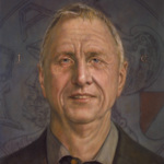 Schilderij door Arjan van Gent van Johan Cruijff naar een foto van Erwin Olaf.