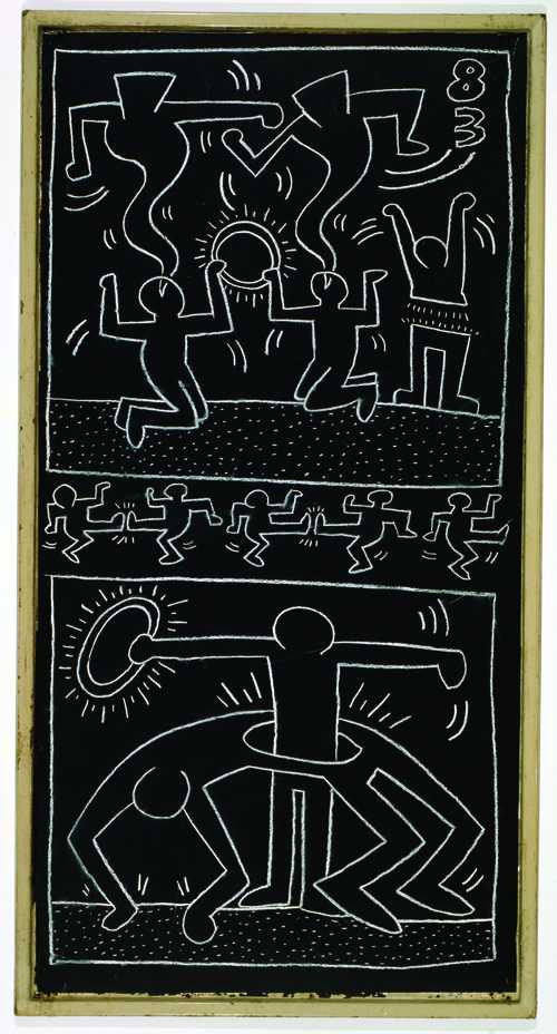 Keith Haring. Zonder titel (Metrotekening), krijt op papier, 220 x 114 cm, 1983 © Keith Haring Foundation. Collectie Udo en Anette Brandhorst