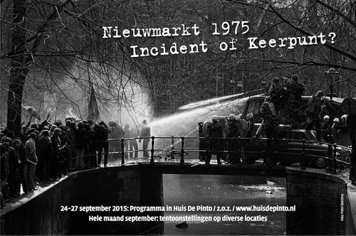 Folder van de manifestatie ‘Nieuwmarkt 1975, Incident of Keerpunt?’, 2015. Foto op folder: Pieter Boersma