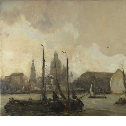 Hobbe Smith, Gezicht op het IJ voor Amsterdam, met de overkapping van het Centraal Station, 1913, Amsterdam Museum