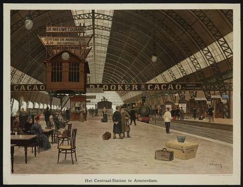 Schoolplaat perron Centraal Station, ca. 1900. Collectie Spoorwegmuseum, 11139.