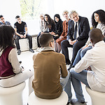 Dag van de Tolerantie 2016. Met burgemeester Eberhard van der Laan en leerlingen van Montessori College Oost, Poort - Baken en het Calandlyceum. Foto: Caro Bonink. 