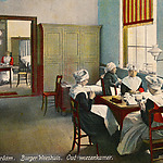 Handwerk in het Burgerweeshuis, gekleurde ansichtkaart, ca. 1904. Collectie Amsterdam Museum, A 41442.