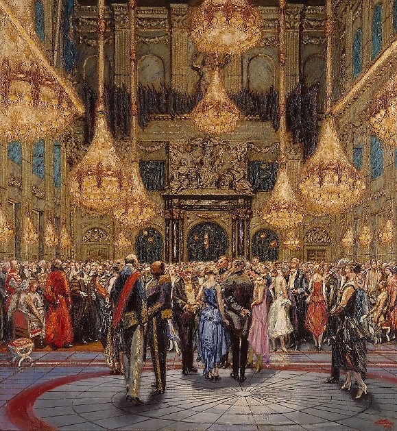 Martin Monnickendam. De ontvangst van de Lord Mayor in de Burgerzaal van het Paleis op de Dam, 1929. Collectie Amsterdam Museum, schenking van de Stichting Vrienden van de schilder Martin Monnickendam, inv.nr. SA 41348