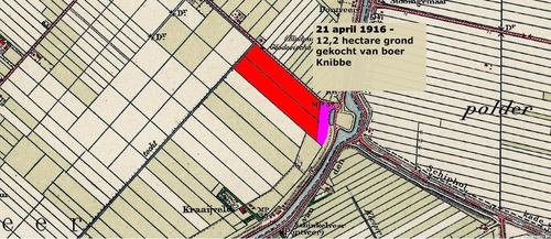 In het rood het aangekochte land van boer Knibbe. Bron: Jan Willem de Wijn.