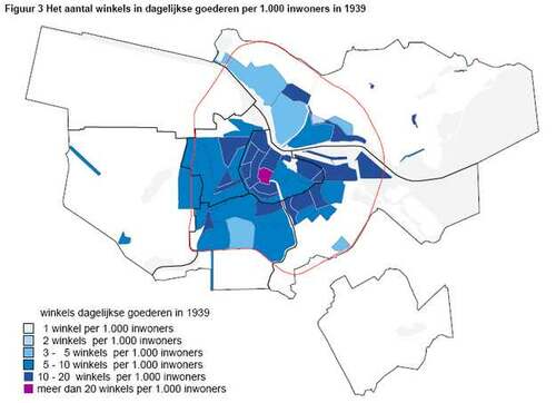 Afb. 3 Winkels dagelijkse goederen per 1000 inwoners in 1939