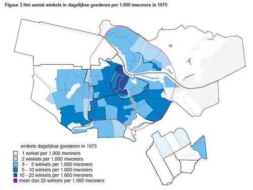 Afb 4. Winkels dagelijkse goederen per 1000 inwoners in 1975