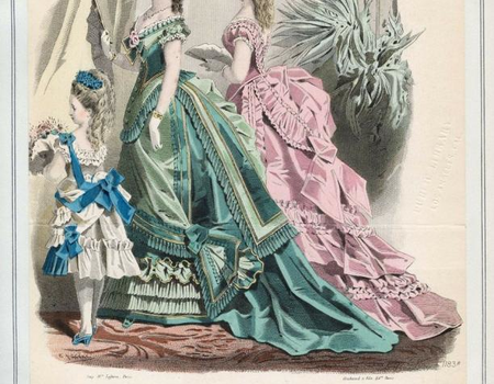 'The Fashions', modeprent uit 'The Englishwoman's Domestic Magazine', januari 1875.